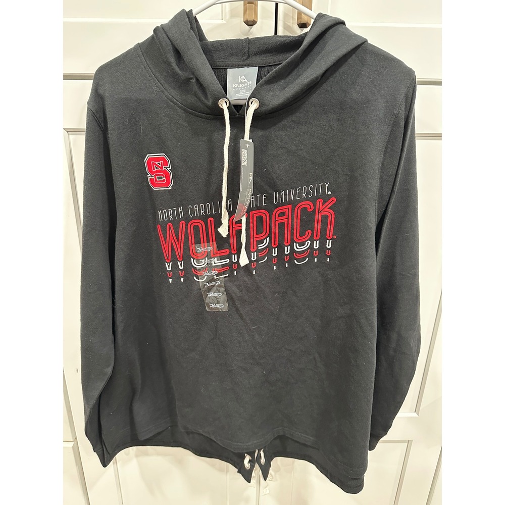 NC State Wolfpack Black Fashion Long Sleeve Hoodie Womens XL Lace Up Back